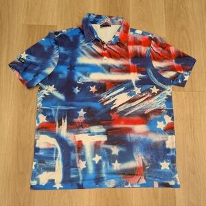 Sunday Swagger Red And Blue American Flag Polo Size XL